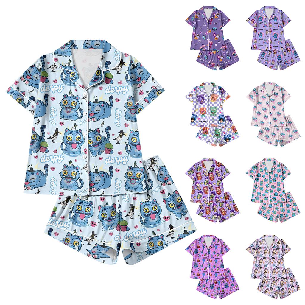 Children's Home Clothes Pajamas Set Short-sleeved Top Shorts Two-piece Set Outer Wear Play Cardigan Clothes