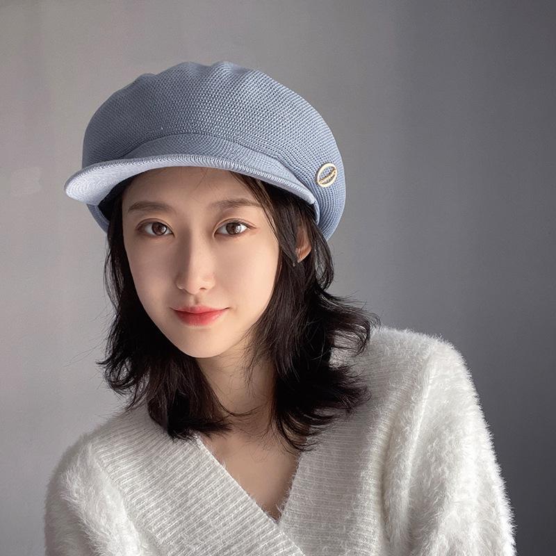 

Ветрозащитный и солнцезащитный вязаный берет: Дышащий, Защита от УФ-лучей, Универсальный и Стройнящий для повседневной весенне-летней носки. One Size светло-синий