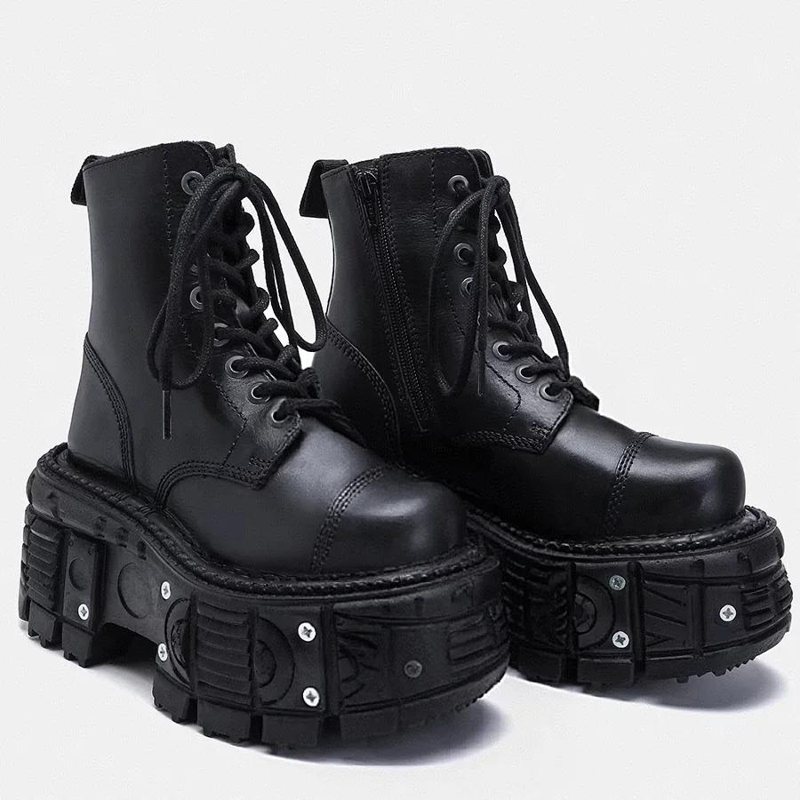 Leather Heightened 10cm Thick-soled Men s High-top British Style 2026 New Trendy Men s Boots 35 чёрный