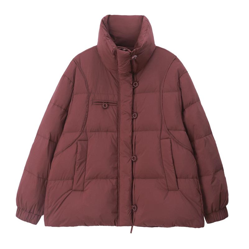 Women's 2024 Winter Stand-Collar Down Jacket, Solid Color, Thick & Warm White Duck Down Coat