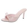 Gentle French! Pink Bow One-word Cool Slippers Women's Summer Stiletto High Heels