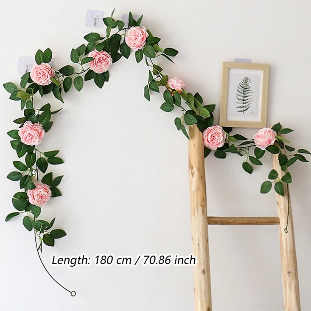 Artificial Pink Silk Peony Big Flowers Vines Ivy Rattan Wedding Party Wall Hanging Garland Home Garden Decoration Green Plants