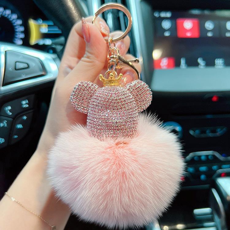 Portachiavi creativo a forma di orso con strass, pelliccia, pelliccia di volpe, portachiavi per auto, ciondolo per borsa, piccolo regalo alla moda