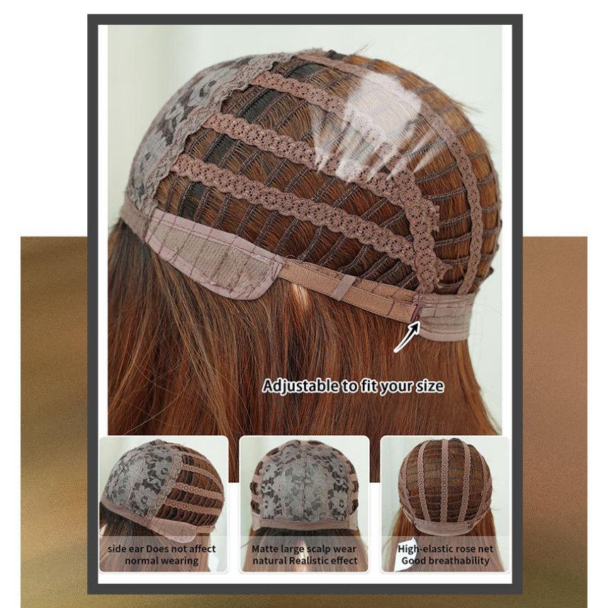 Women's Simulation Wig 68cm Hair Golden Brown Long Straight Wig Full Headgear Rose Hair Net Headdress Beauty Decoration Wig