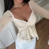 Sexy Backless Lace Long Sleeve Square Collar Slim Cropped Top For Women