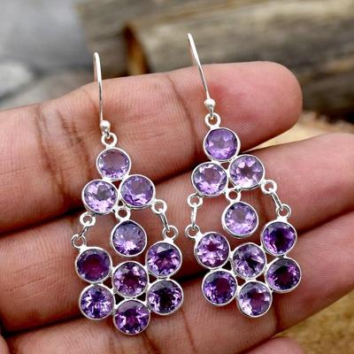 Boucle d’oreille améthyste, boucle d’oreille designer, boucle d’oreille faite à la main, argent sterling 925, boucle d’oreille pendante, cadeau pour elle, cadeau de mariage