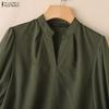 ZANZEA Women Casual V-neck Solid Color 3/4 Sleeve Loose Blouse