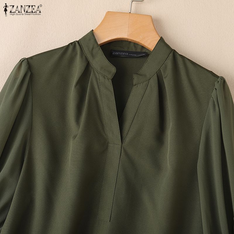 ZANZEA Women Casual V-neck Solid Color 3/4 Sleeve Loose Blouse