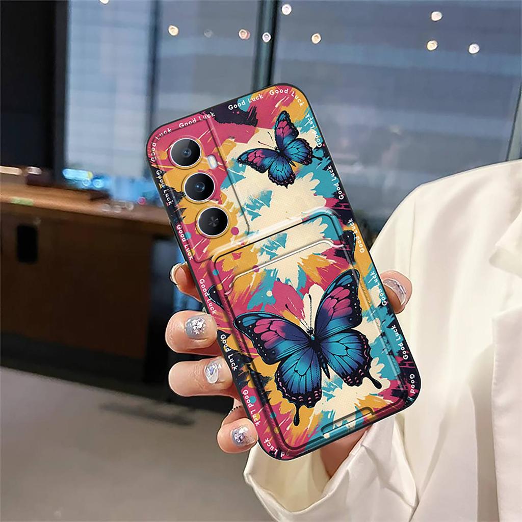Cartoon Cute Phone Case For Realme C65 TPU Card Slot Graffiti Full Wrap Anti-dust Back Cover Silicone Card Bag Soft Case