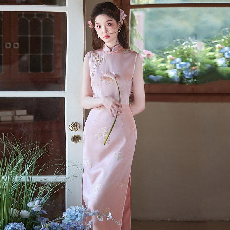 Pink Sleeveless National Style New Chinese Suzhou Long Cheongsam Improved Young 1011 New Women's High-end Summer