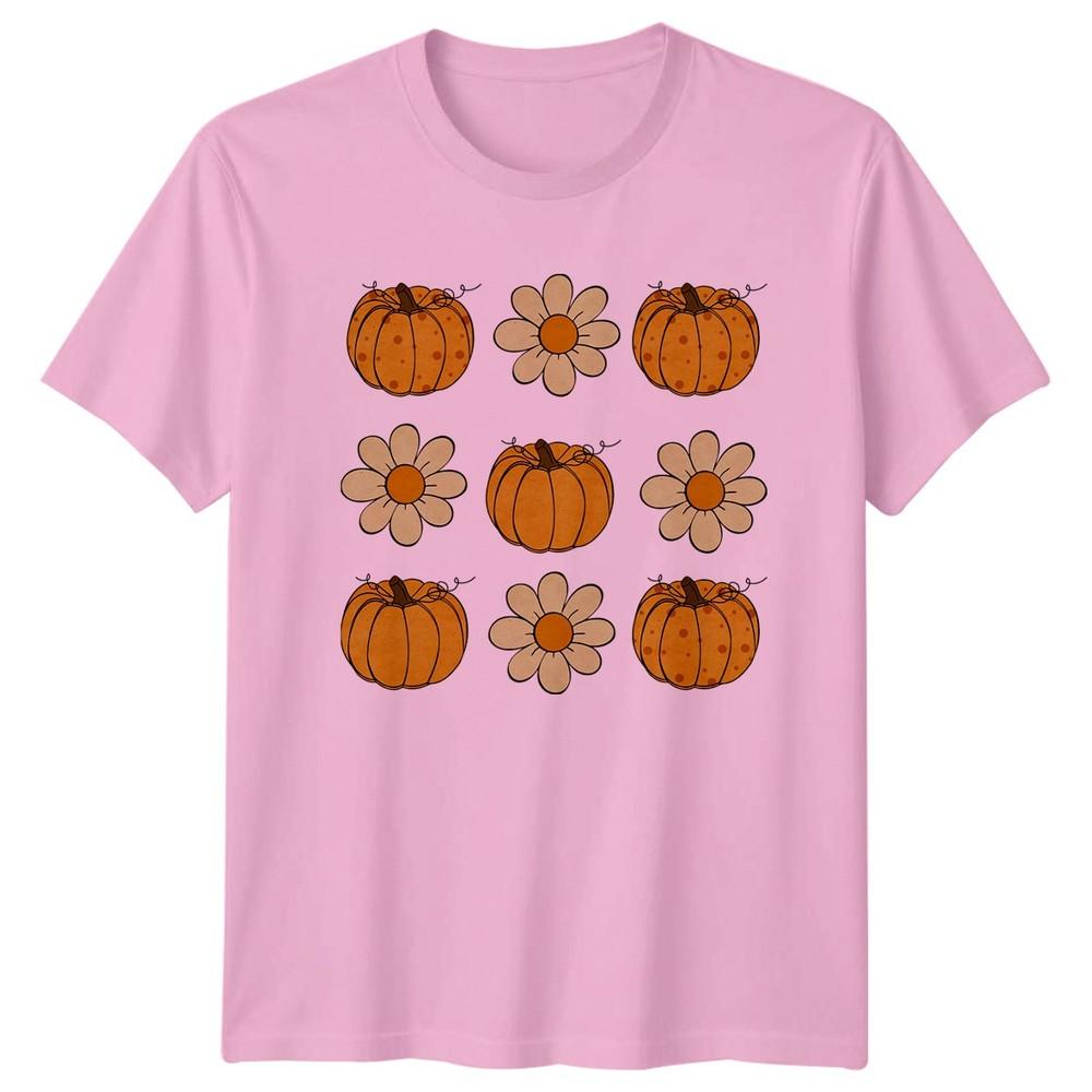Retro Pumpkins And Flowers TShirt Retro Floral Autumn Gift For Him And Her
