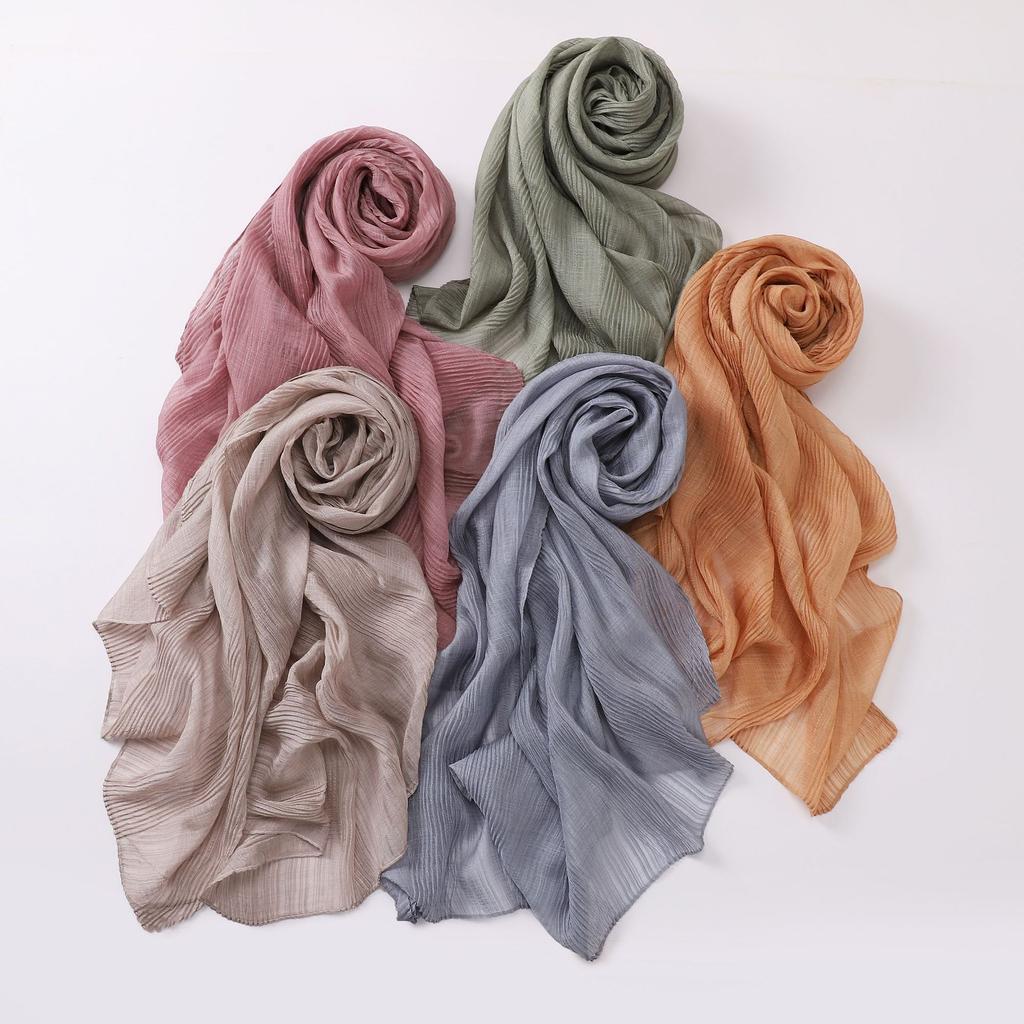 New Arrival Crinkle Chiffon Hijabs for Women Muslim Ramadan Headscarf Solid Striped Party Shawls Fashion Jersey Versatile Wrap
