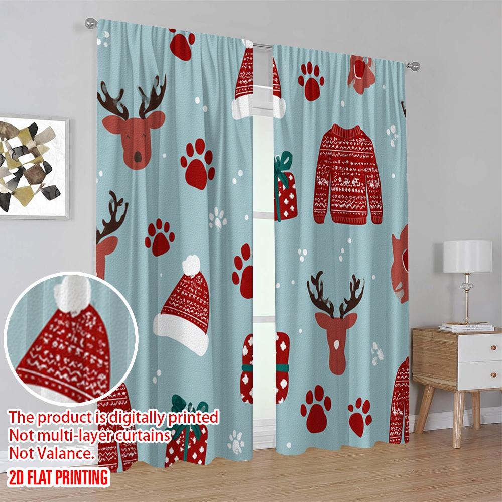 2 Stück, 2D-Flachdruck Kreative Vorhänge Hund mit Stechpalmenbeere Polyester Einfache Installation (ohne Stange) Art Deco Festlich Perfekt für