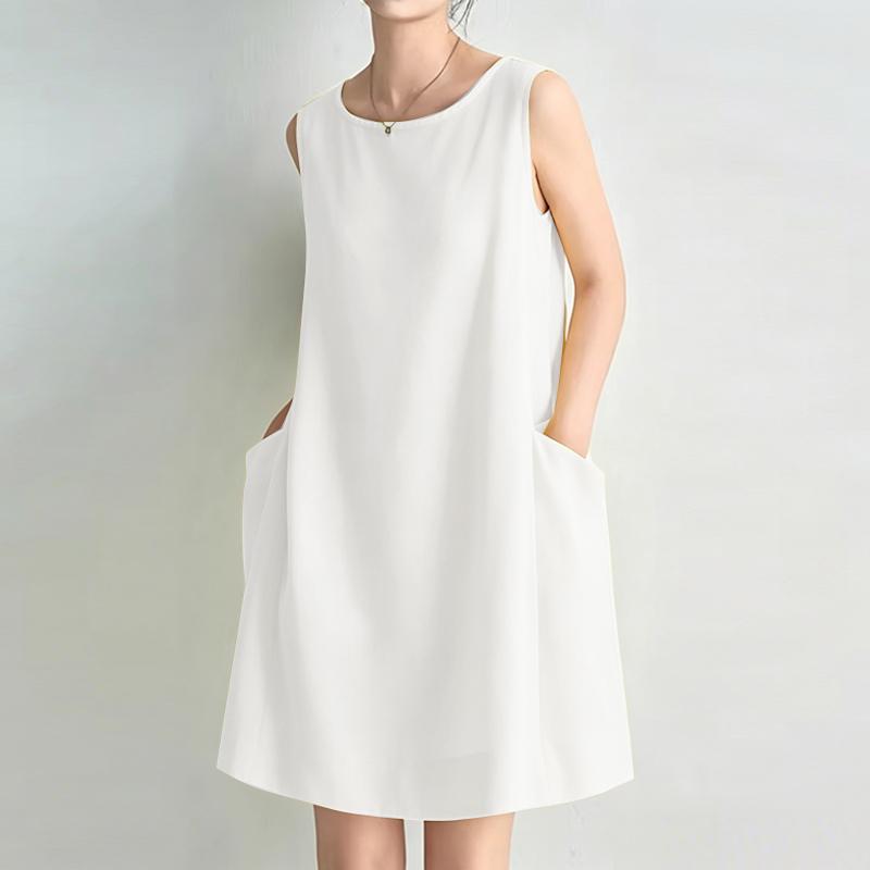ZANZEA Women Casual Round Neck Solid Color Summer Sleeveless Dress