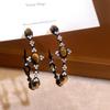 Shiny Zircon C-Shaped Earrings for Women Girls Vintage Brown Tiger Eye Stone Drop Earrings Unique Design Christmas Jewelry Gift