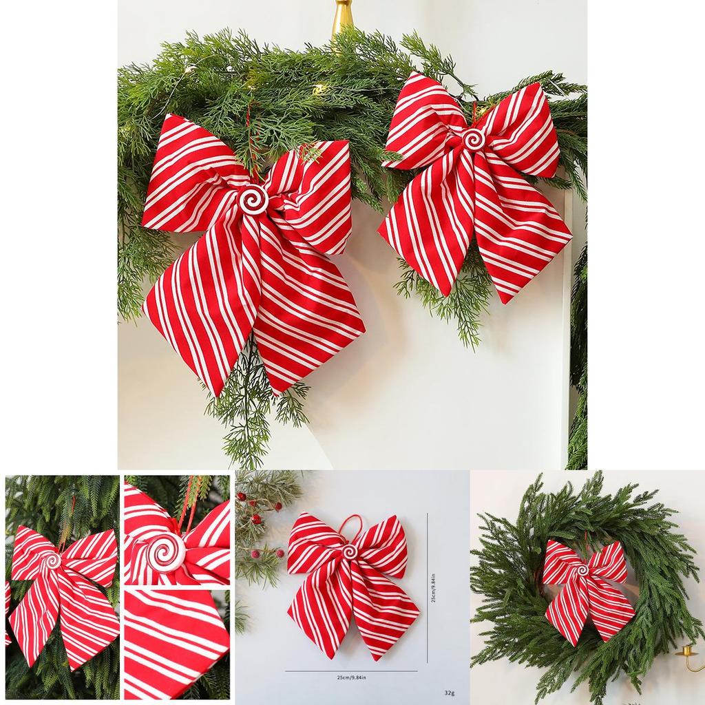 Red And White Diagonal Stripe Bow Pendant For Festive Tree Decor