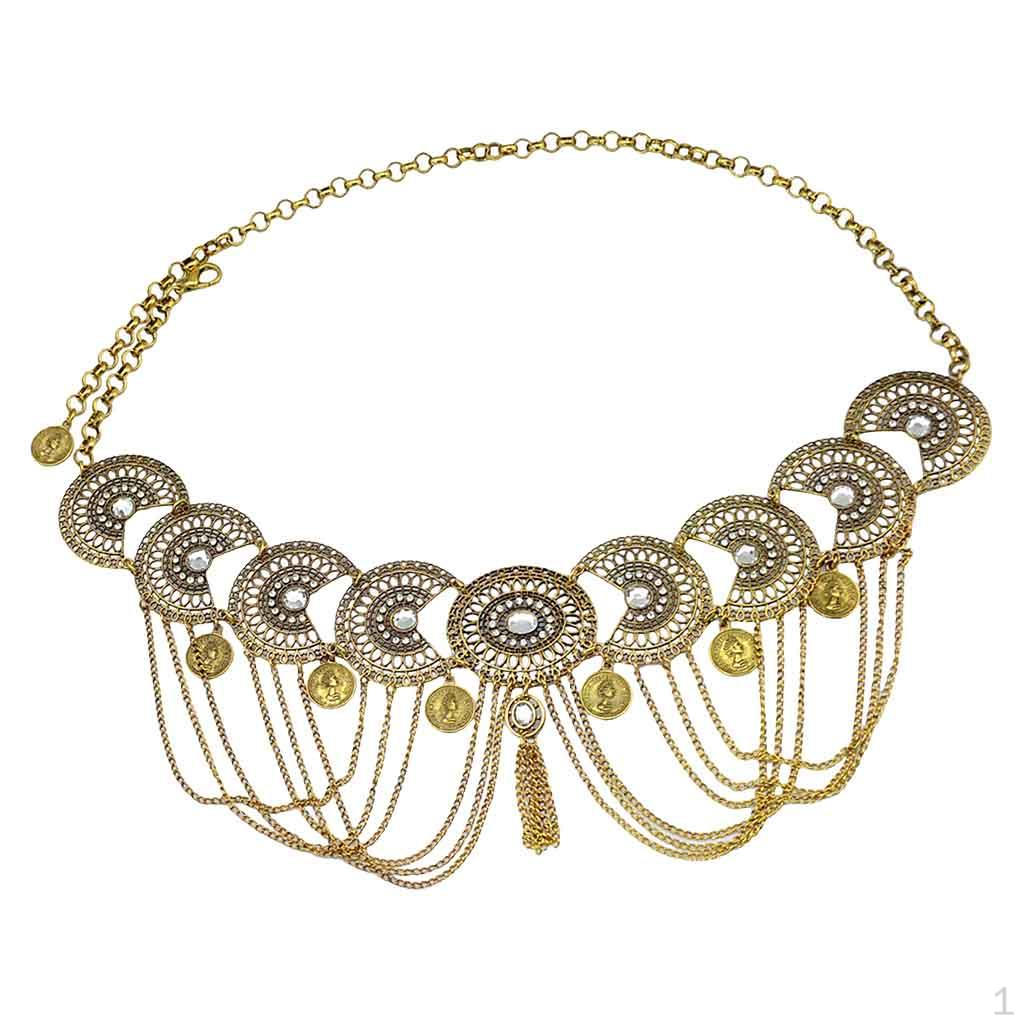 Women Rhines Coin Tassel Chain Weddiing Sash Waist Belt