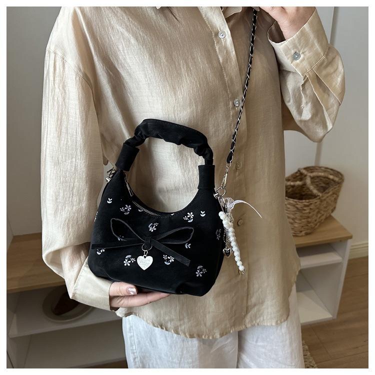 1Pc Korean Version of Fashion Pleated Women's Handbag New Flower Printed Armpit Bag Fashion Shoulder Messenger Bag