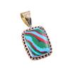 Natural Rainbow Calcica Gemstone 925 Solid Silver Two Tone Pendant 1.25'' w6g23