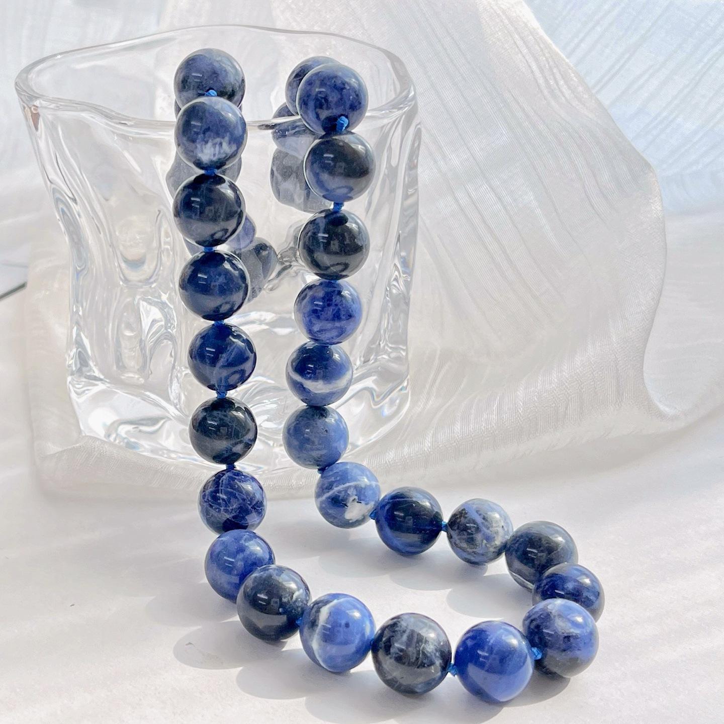 12Mm Natural Blue Stone Necklace Clavicle Chain