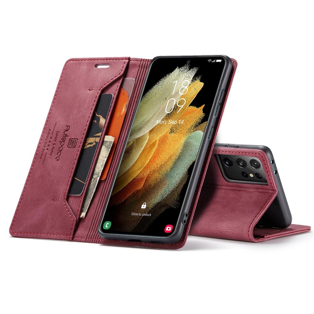 Premium Vintage Leather Wallet Case for Samsung Galaxy S21 Ultra - Flip Cover with Card Slots, Shockproof Retro Style (4 Colors)