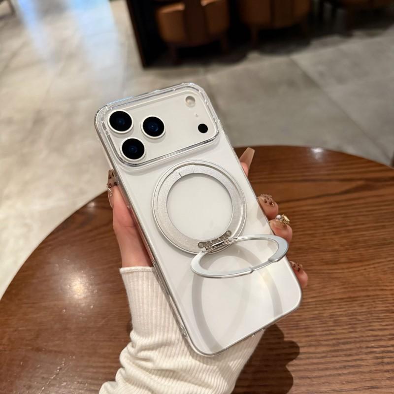 Clear Magnetic Phone Case With Rotating Stand IPhone 18 Pro Max Anti-Yellowing Hard PC Cover