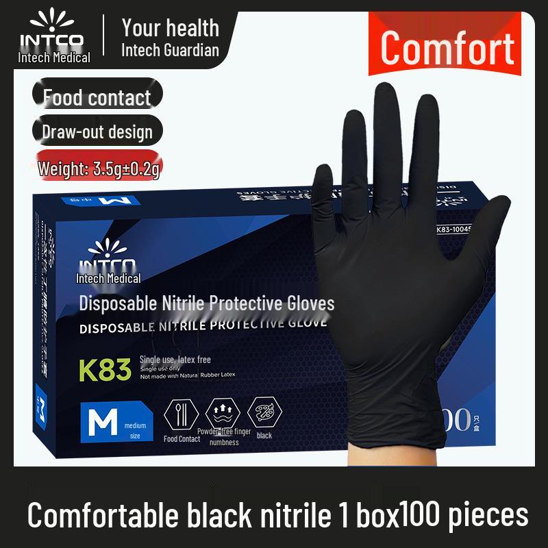 INKE Black Nitrile Disposable Gloves - Food Grade for Kitchen, Baking, Catering, Auto & Mechanical Repair
