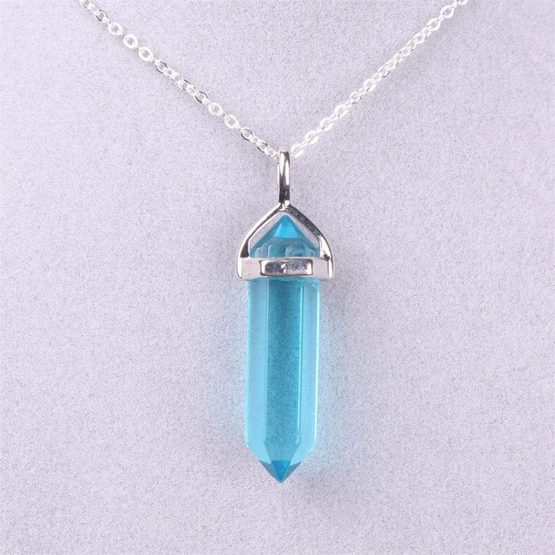 Bohemian Style Agate Crystal Quartz Hexagonal Bullet Pendant Necklace