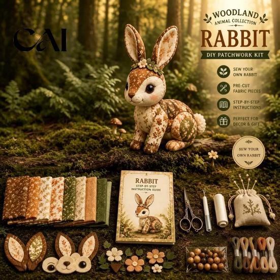 DIY Patchwork Kit Woodland Animal Kit, Forest Sewing Set, Friend Toy Handmade Friends, Beginner-friendly Craft for Adults