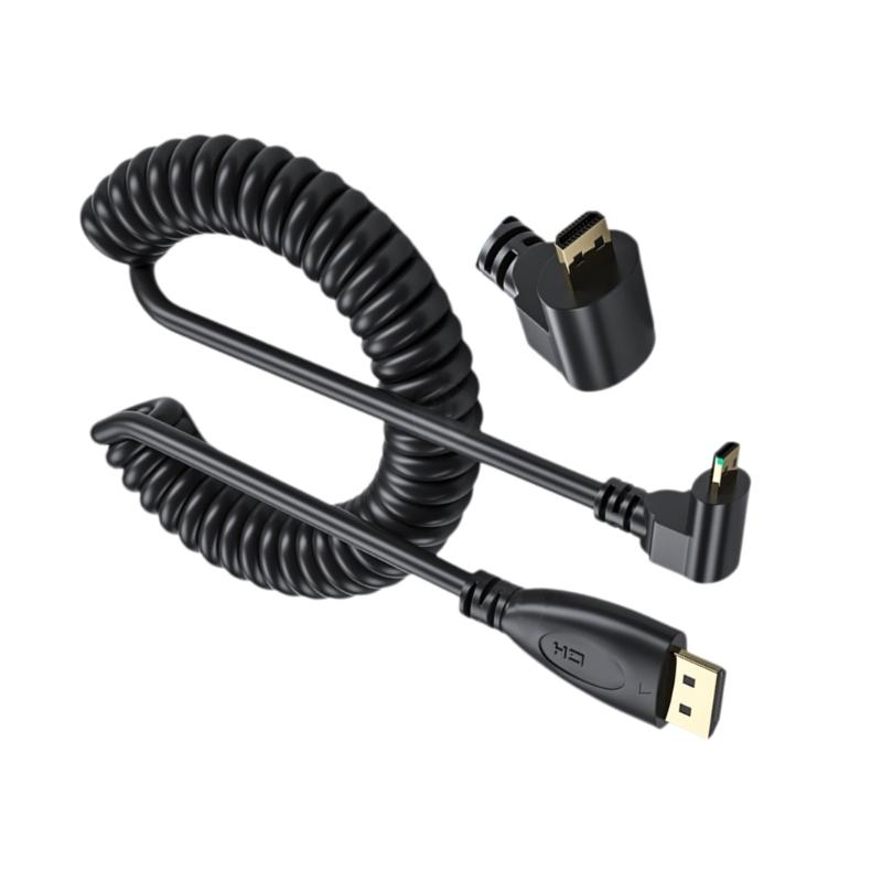 Mini HDMIcompatible To HDMIcompatible Coiled Cable 90 Degree Adapter Supports 1080P 60Hz for HDTV Cameras and Game Consoles