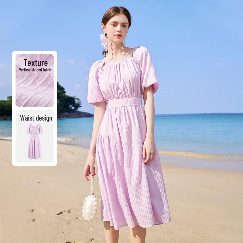 Women s Elegant Puff Sleeve Midi Dress S