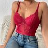 Autumn Lace Trim Deep V Backless Spaghetti Strap Bodysuit