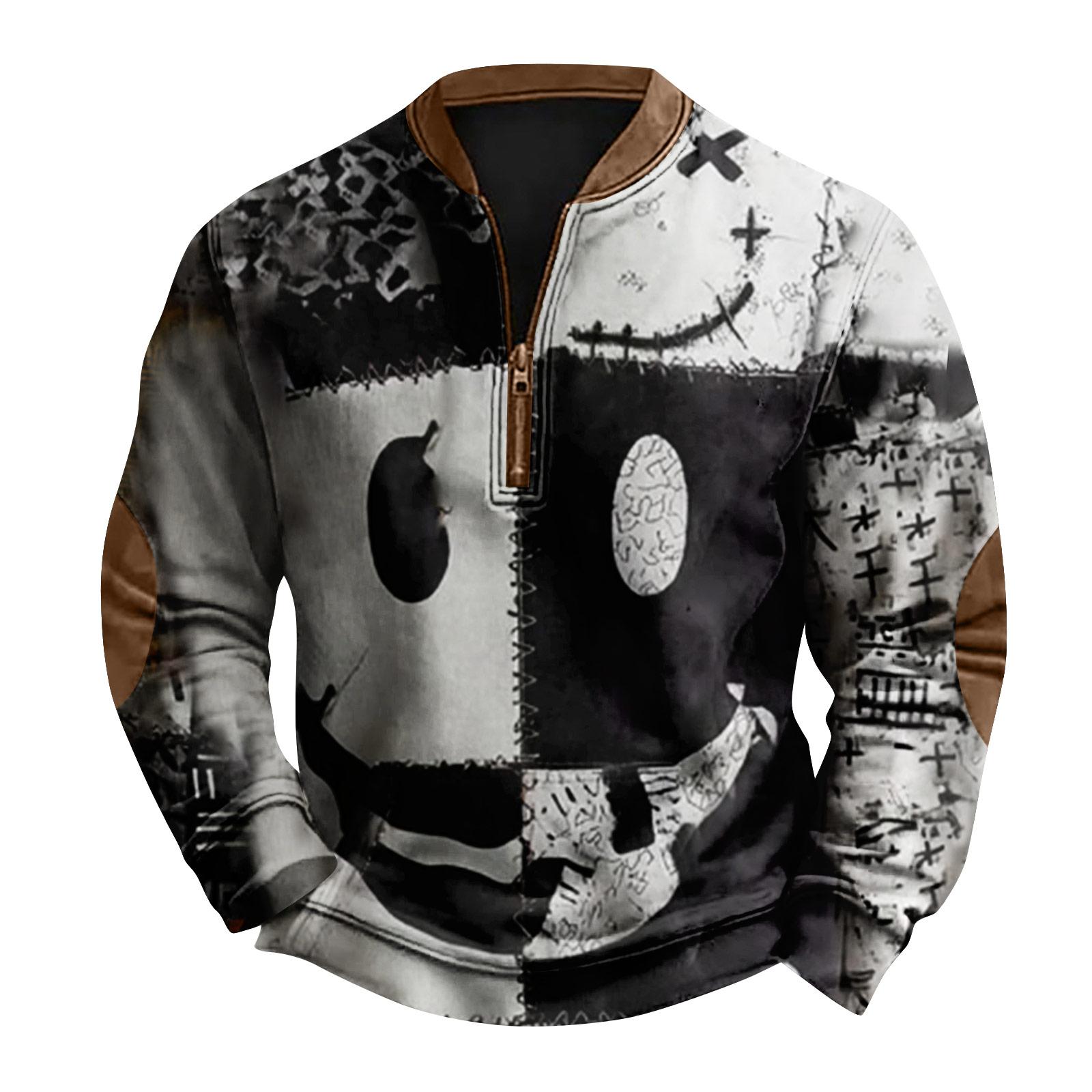 

Мужская повседневная модная рождественская принтованная толстовка без капюшона, широкая мужская свободная толстовка с капюшоном и воротником-стойкой M хаки