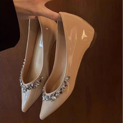 Ausgabe~ Strass nude innen erhöhend spitz zulaufende Pendler-Einzelschuhe Damen sanfte Mary Jane Abendschuhe