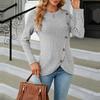 Women's Fashion Sexy Round Neck Long Sleeve With Button Hem Split Top