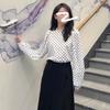 Mall 1116 Women's Spring and Autumn Versatile Age Reduction Polka Dot Crew Neck Bubble Sleeve Long Sleeve Shirt 1111118