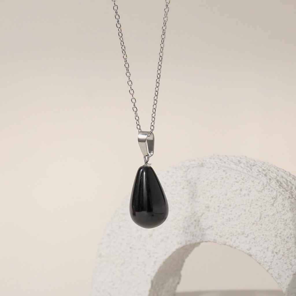 Silver Stainless Steel Healing Necklace with Multi-color Natural Stone Pendant and Extendable Clavicle Chain