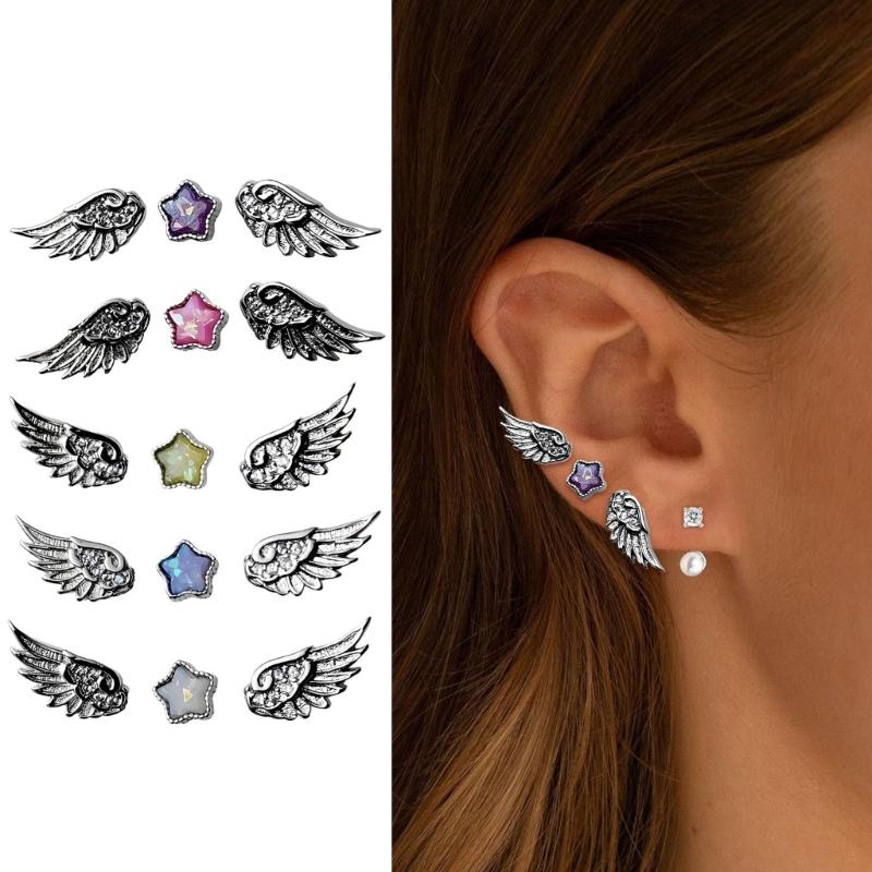 Lightweight Comfortable Star Angel Wing Studs Earrings Stylish Ear Accessories for Daily Wear Travel and Gifting