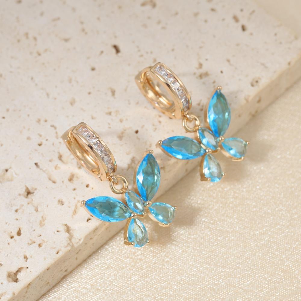 Modische blaue künstliche Kristall Schmetterling Hängeohrringe für Damen Zirkonia Ohrring Schmuck Hochzeitsparty Zubehör