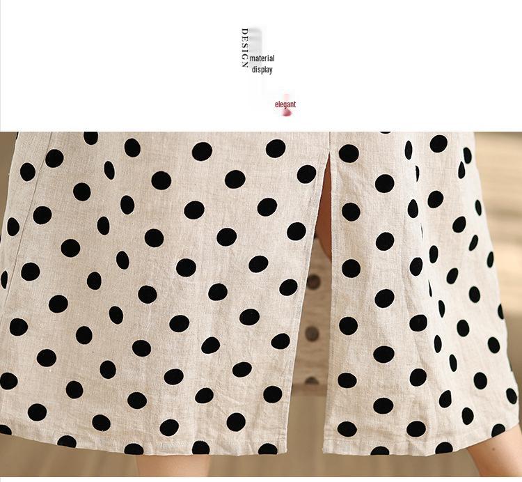 2026 Polka Dot Cotton & Linen Summer Dress: Women's Casual Slim-Fit Mid-Length