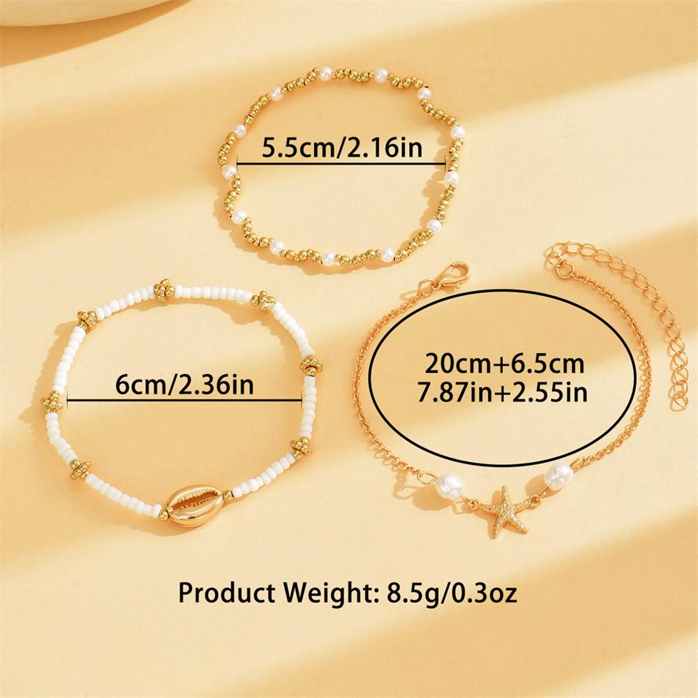 Bohemian Starfish Foot Chain Shell Anklets Sets For Women 3pcs/Set Gold Color Ankle Bracelet Beach Jewelry Summer Accessories