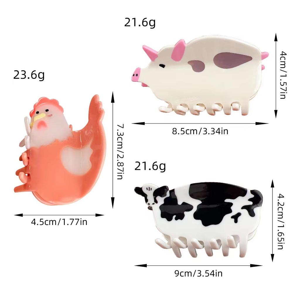 1pc New Acetic Acid Cow Gripper Animal Hair Clip Animal Hair Accessories Ins Chick Hair Clip Dopamine Pig Farm Hair Clip