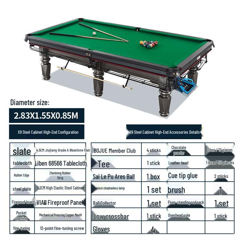 Bojue Standard Black Eight Steel Pool Table
