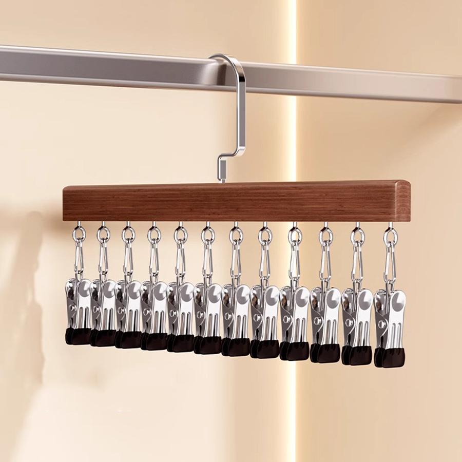 1PCS Solid Wooden Trouser Clip Home Closet Stainless Hat Skirt Storage Rotatable Multi-Clip Student Dormitory Storage Clip