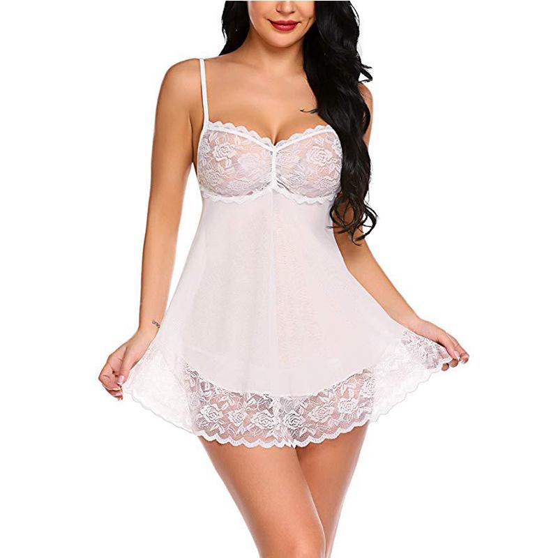 Sexy Lace Nightdress Transparent Erotic Open Pajamas Frenulum Tulle Dress Lingerie Women Open Crotch Sleepwear Temptation