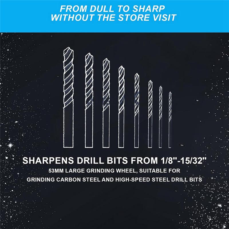 A25F-Precision 130° Angle Drill Bit Sharpener Kit With Wrench, Screwdriver& Grinding Wheel For 1/8"- 15/32" For Bits US Plug