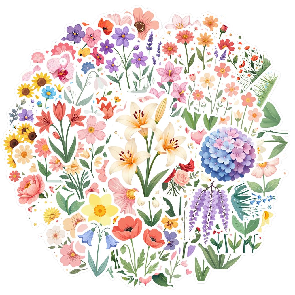 35-200pcs Sring Summer Floral Stickers Flower Natural Decorative Decals Aesthetic Stationery Stickers School Supplies