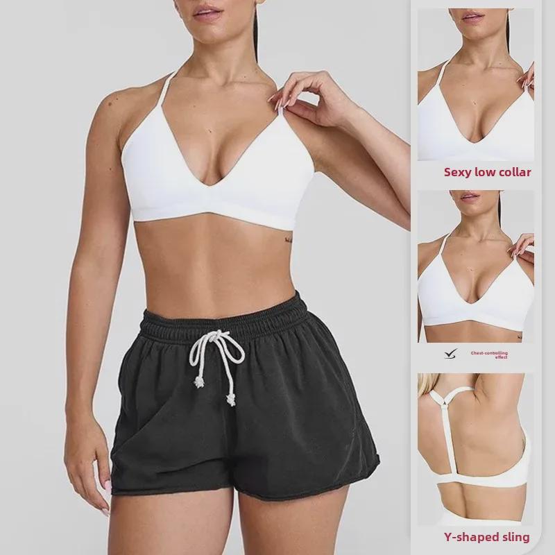 Damen Sexy Sport-BH mit tiefem Ausschnitt und Neckholder - Dünne Träger für Yoga, Laufen und Alltag