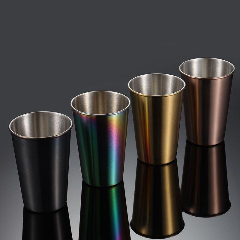 304 Stainless Steel Pint Cup Cold Drink Cup Titanium-plated Gold PVD Beer Mug Ins Industrial Wind Lid