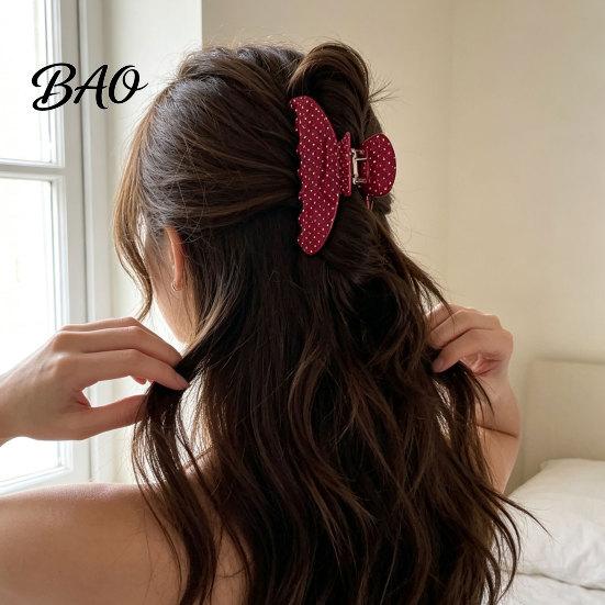 Alltägliche Haarspangen Polka Dot Krallenclip für Damen, 10 cm Schwarz/Weiß/Rot Große Clips, Großes Elegantes Accessoire, Starker Halt Kein Verrutschen Dick oder Dünn